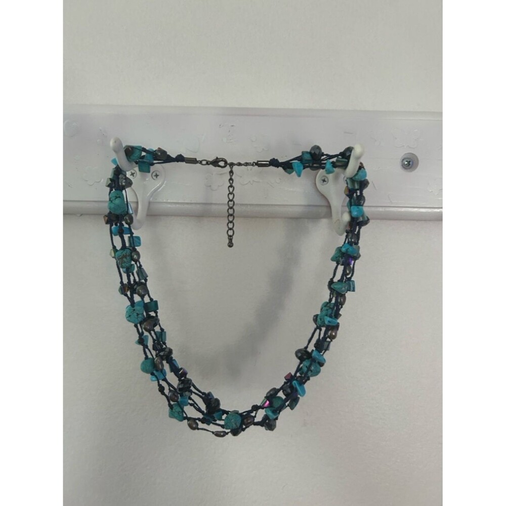 Multi-Strand Turquoise Stone Necklace with Dark Cord - Women Jewelry